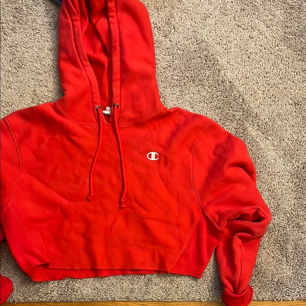 Champion Red Cropped Sweater with Logo